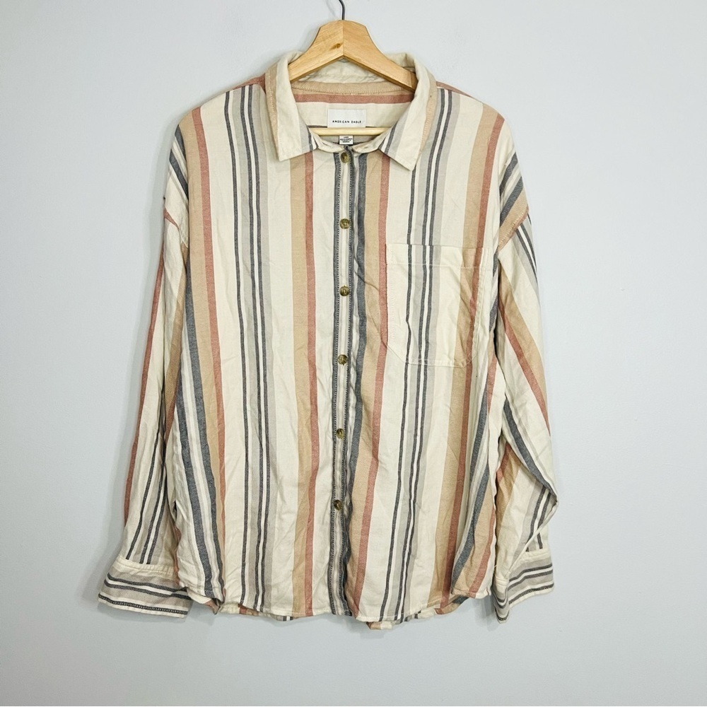 American Eagle 70’s Beige Striped Button Up L